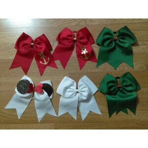 Lot of 6 Disney Cruise Line Mickey & Minnie Red Green White Girls Hair Bow